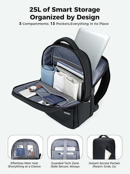 Anti-Theft Laptop Backpack for Men & Women, 17.3 Inch Water Resistant Laptop Rucksack with YKK Zips & Lock for Work, Travel and Business, Black