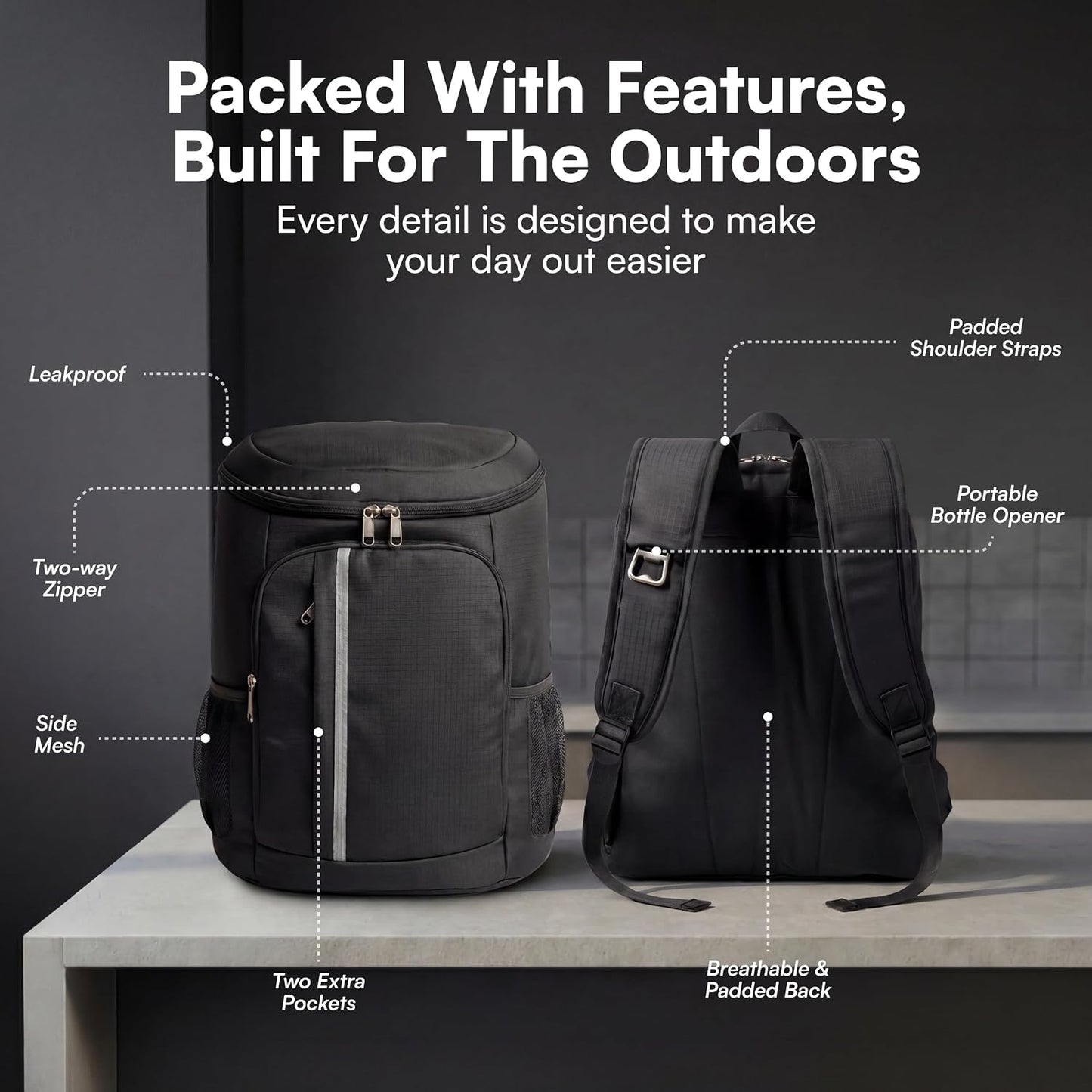 Cooler Backpack Insulated – 30L Cool Bag Rucksack Backpack Cooler – Cool Bag Back Pack for Picnic, Camping, Hiking – Black