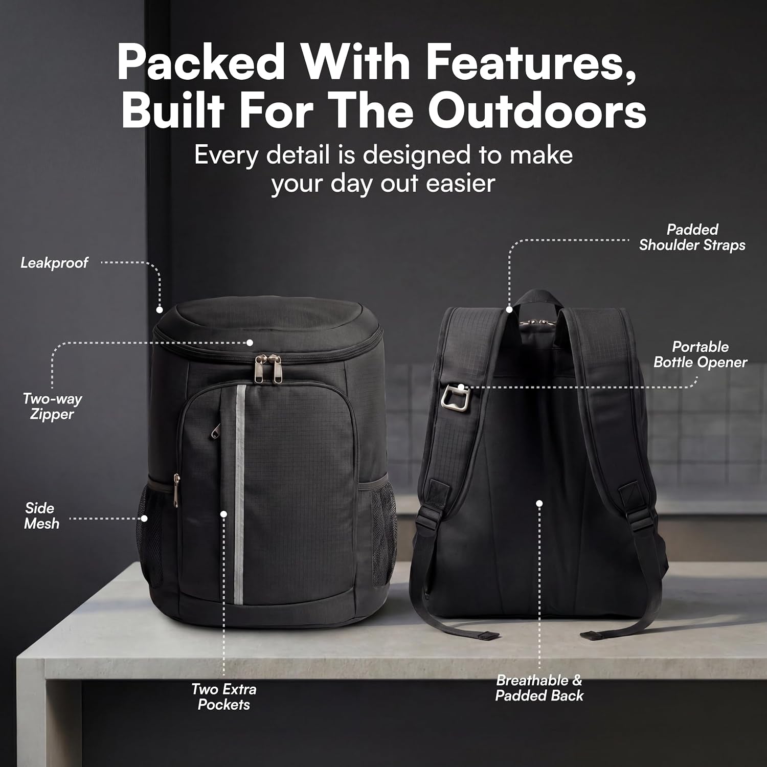 Cooler Backpack Insulated – 30L Cool Bag Rucksack Backpack Cooler – Cool Bag Back Pack for Picnic, Camping, Hiking – Black