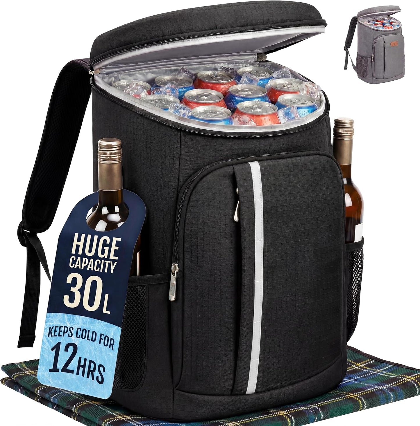 Cooler Backpack Insulated – 30L Cool Bag Rucksack Backpack Cooler – Cool Bag Back Pack for Picnic, Camping, Hiking – Black