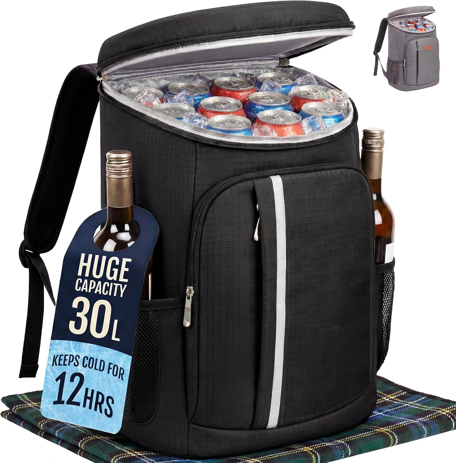 Cooler Backpack Insulated – 30L Cool Bag Rucksack Backpack Cooler – Cool Bag Back Pack for Picnic, Camping, Hiking – Black
