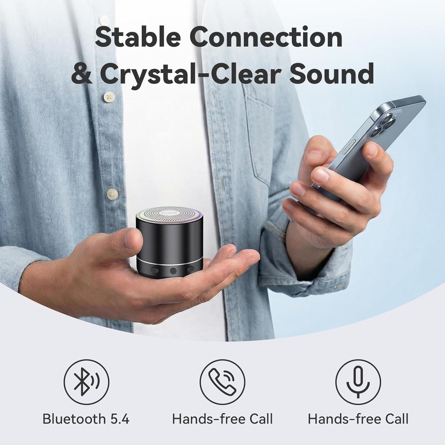 Bluetooth Speaker, Mini Speakers Wireless Bluetooth 5.4 Built-In Microphone, Loud HD Stereo Sound, 2026 IP68 Waterproof Speaker with 7 Modes RGB Lights, Small Speaker for Outdoor, Travel, Home, Gifts