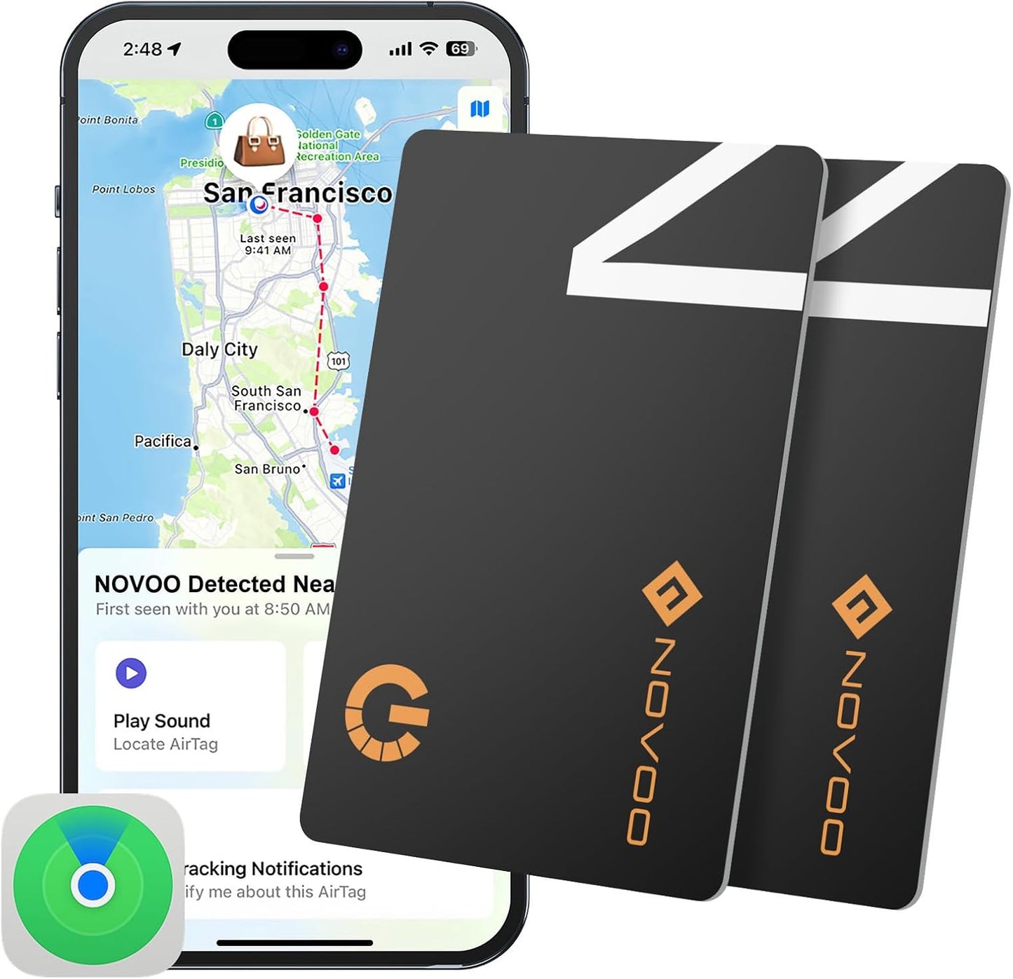 Smartcard Wallet Tracker 2-Pack, Air Locator Tags - 1.6Mm Thin, 6-Year Battery, IP68 Waterproof, Apple Find My Compatible (Ios Only), Bluetooth GPS Item Finders for Backpack, Luggage - Black