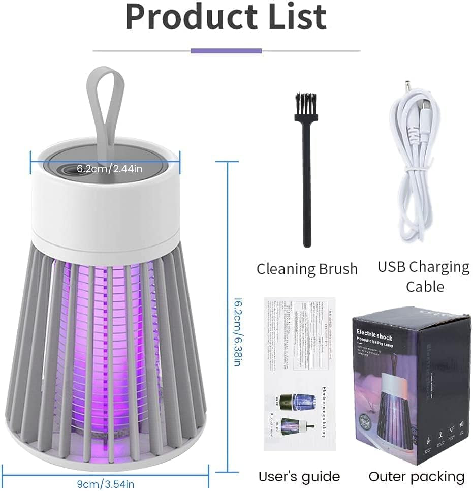 [2025 Upgraded] Electric Mosquito Killer Lamp, Portable Fly Killer Insect Killer Trap, Rechargeable Bug Zapper for Indoors Outdoor Office Patio Camping (Gray)