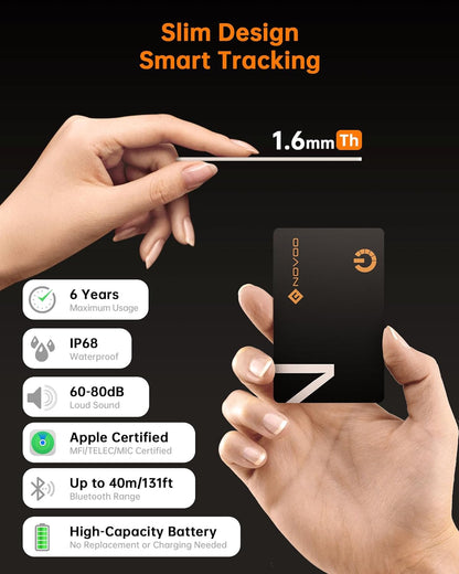 Smartcard Wallet Tracker 2-Pack, Air Locator Tags - 1.6Mm Thin, 6-Year Battery, IP68 Waterproof, Apple Find My Compatible (Ios Only), Bluetooth GPS Item Finders for Backpack, Luggage - Black