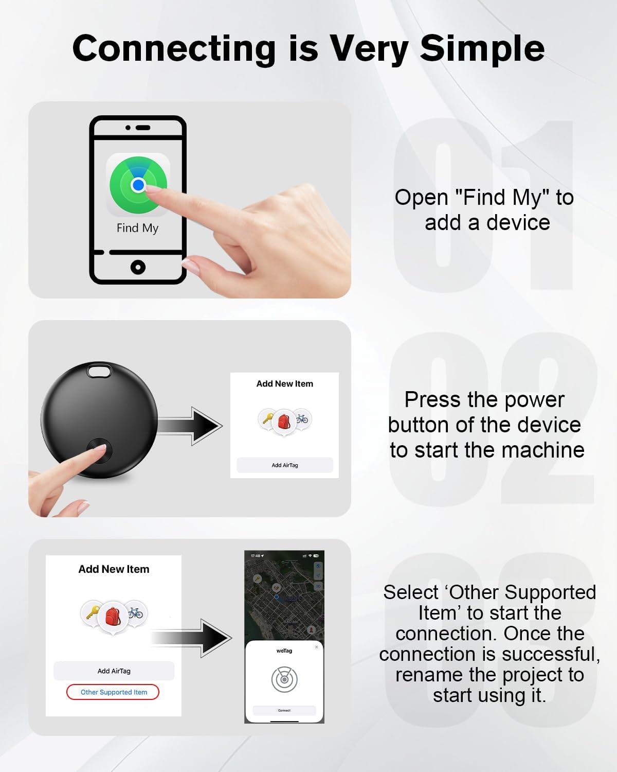 Air Tracker Tag Item Finder, Compatible with Apple Find My APP (Ios Only), IP67 Waterproof, Replaceable Battery, Suitable for Luggage, Bags, Wallets, Backpacks, Keys Tracking Tag -4Pack (Wetag Mini)