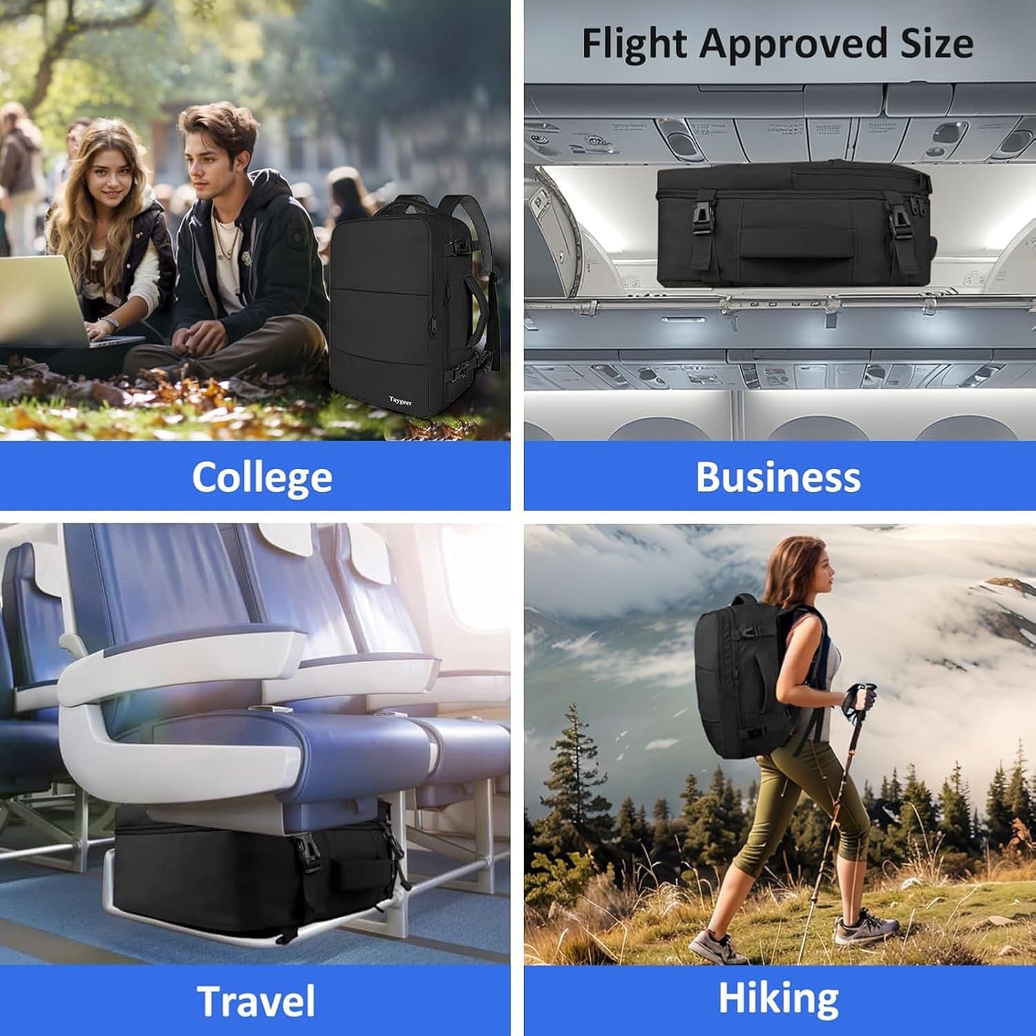 for New Ryanair Cabin Bags 40X30X20 Underseat, Travel Backpack Cabin Size, Rucksack for Plane Hand Luggage Backpack for Travelling, Ryan Air Cabin Bag 40X30X20 with Separate Shoe Pouch, Black