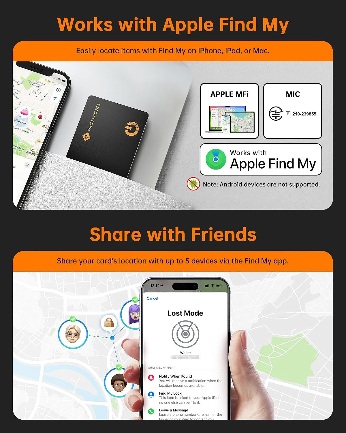 Smartcard Wallet Tracker 2-Pack, Air Locator Tags - 1.6Mm Thin, 6-Year Battery, IP68 Waterproof, Apple Find My Compatible (Ios Only), Bluetooth GPS Item Finders for Backpack, Luggage - Black