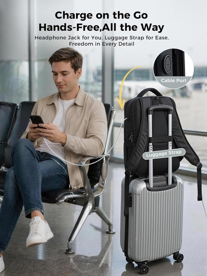Anti-Theft Laptop Backpack for Men & Women, 17.3 Inch Water Resistant Laptop Rucksack with YKK Zips & Lock for Work, Travel and Business, Black