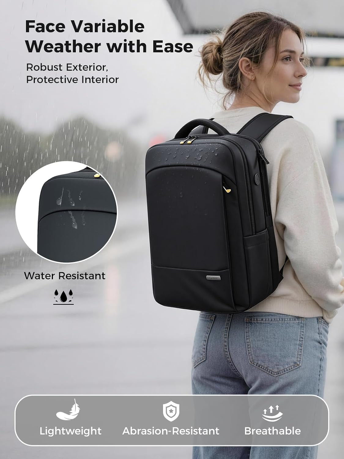 Anti-Theft Laptop Backpack for Men & Women, 17.3 Inch Water Resistant Laptop Rucksack with YKK Zips & Lock for Work, Travel and Business, Black