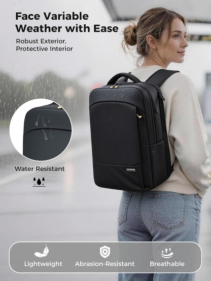 Anti-Theft Laptop Backpack for Men & Women, 17.3 Inch Water Resistant Laptop Rucksack with YKK Zips & Lock for Work, Travel and Business, Black