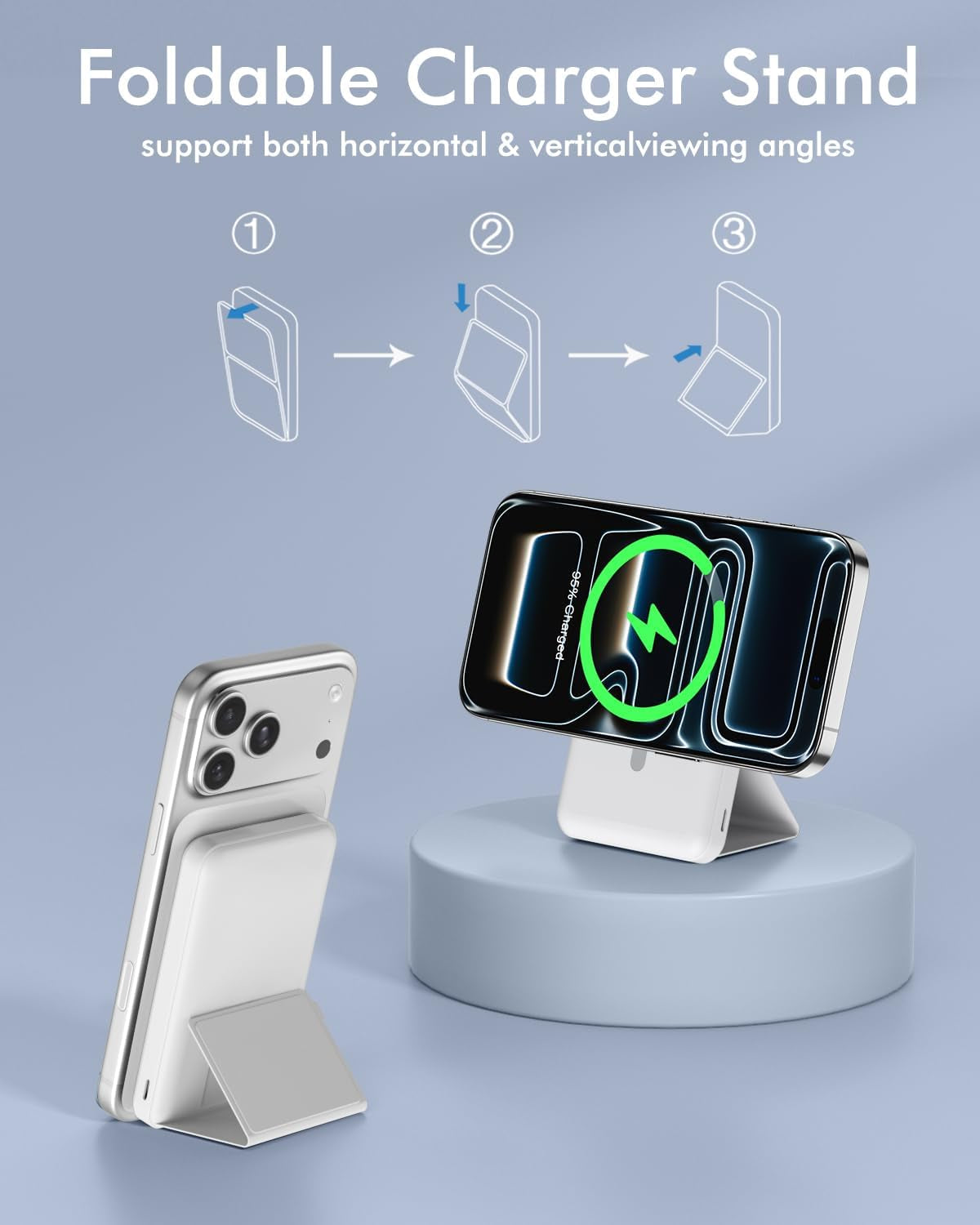 for Magsafe Power Bank, 10000Mah Magnetic Power Bank, PD 22.5W Fast Charging Battery Pack, Foldable Wireless Power Bank with LED Display for Iphone 17/16/15/14/13/12 All Series - White