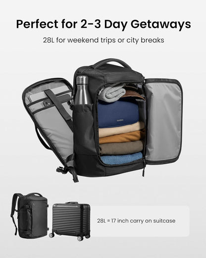 Travel Backpack 28L, TSA Friendly Flight Approved Travel Bag | Water-Resistant Carry-On Hand Luggage for Easyjet Cabin Bag 45X36X20, Lightweight Business Rucksack, Fits 16 Inch Laptop