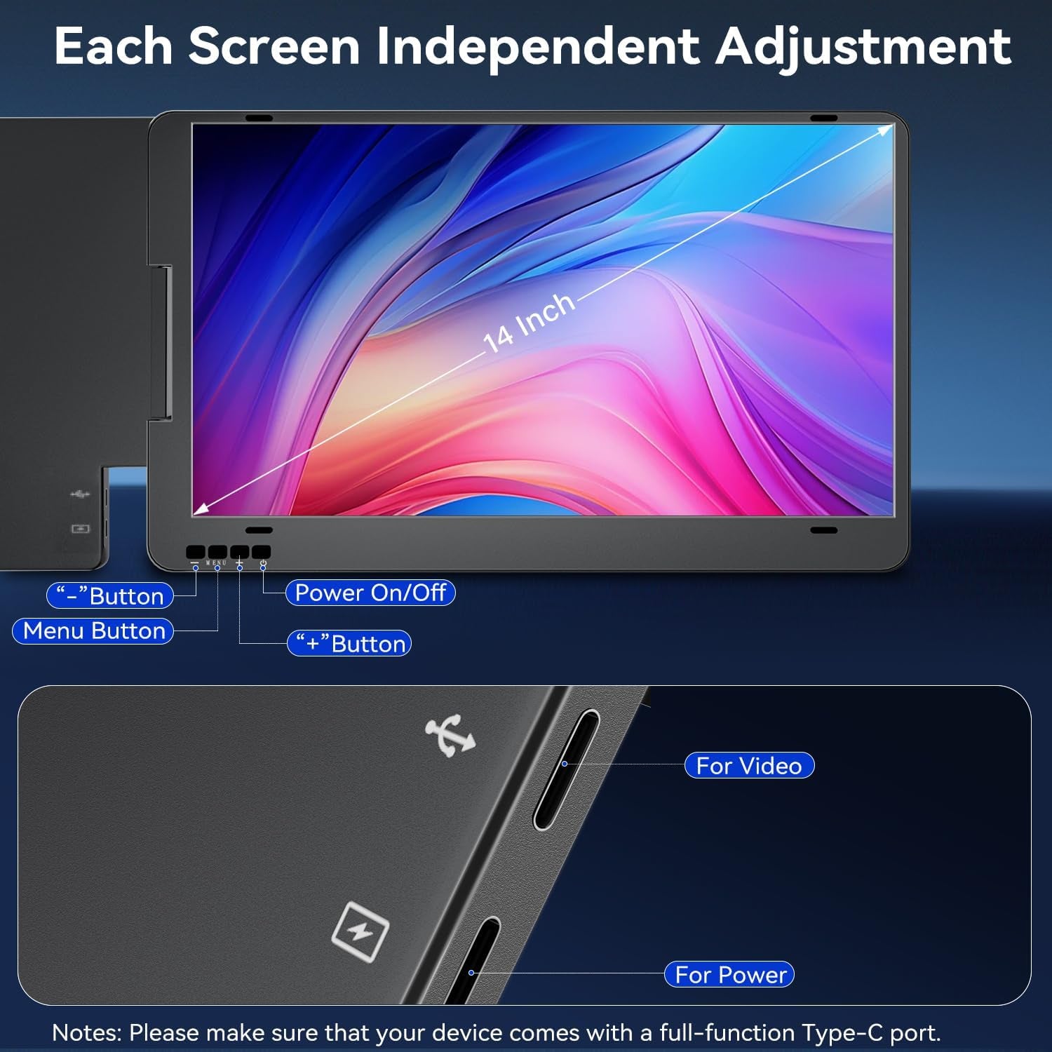Laptop Screen Extender, 14" 1080P FHD IPS Dual Portable Monitor for Laptop, Compatible with 11.6" -15.6" Laptops (Mac Windows Chrome)
