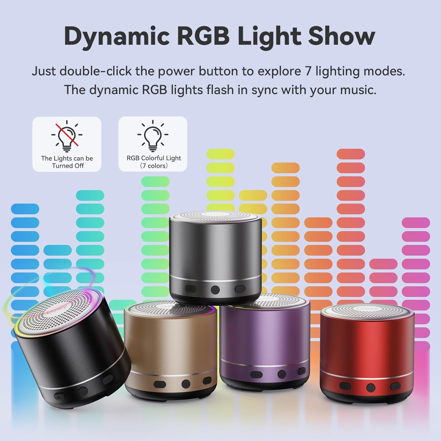 Bluetooth Speaker, Mini Speakers Wireless Bluetooth 5.4 Built-In Microphone, Loud HD Stereo Sound, 2026 IP68 Waterproof Speaker with 7 Modes RGB Lights, Small Speaker for Outdoor, Travel, Home, Gifts