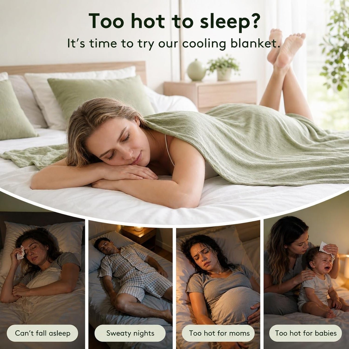 Cooling Blanket for Hot Sleepers, Instant Icy-Cool Feel Cool-Touch Double-Sided Blanket for Night Sweats, Lightweight Breathable Summer Throw for Bed Sofa Couch Travel, Adults Kids, Green, 152*203 Cm