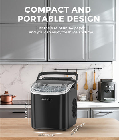 Ice Maker Machine Countertop, 9 Ice Cubes in 6 Mins, 12KG in 24Hrs, 2 Sizes of Ice, Self-Cleaning with Ice Bags, Scoop, and Basket for Kitchen, Office, Bar, Party
