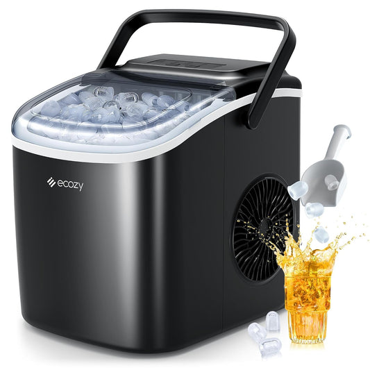 Ice Maker Machine Countertop, 9 Ice Cubes in 6 Mins, 12KG in 24Hrs, 2 Sizes of Ice, Self-Cleaning with Ice Bags, Scoop, and Basket for Kitchen, Office, Bar, Party