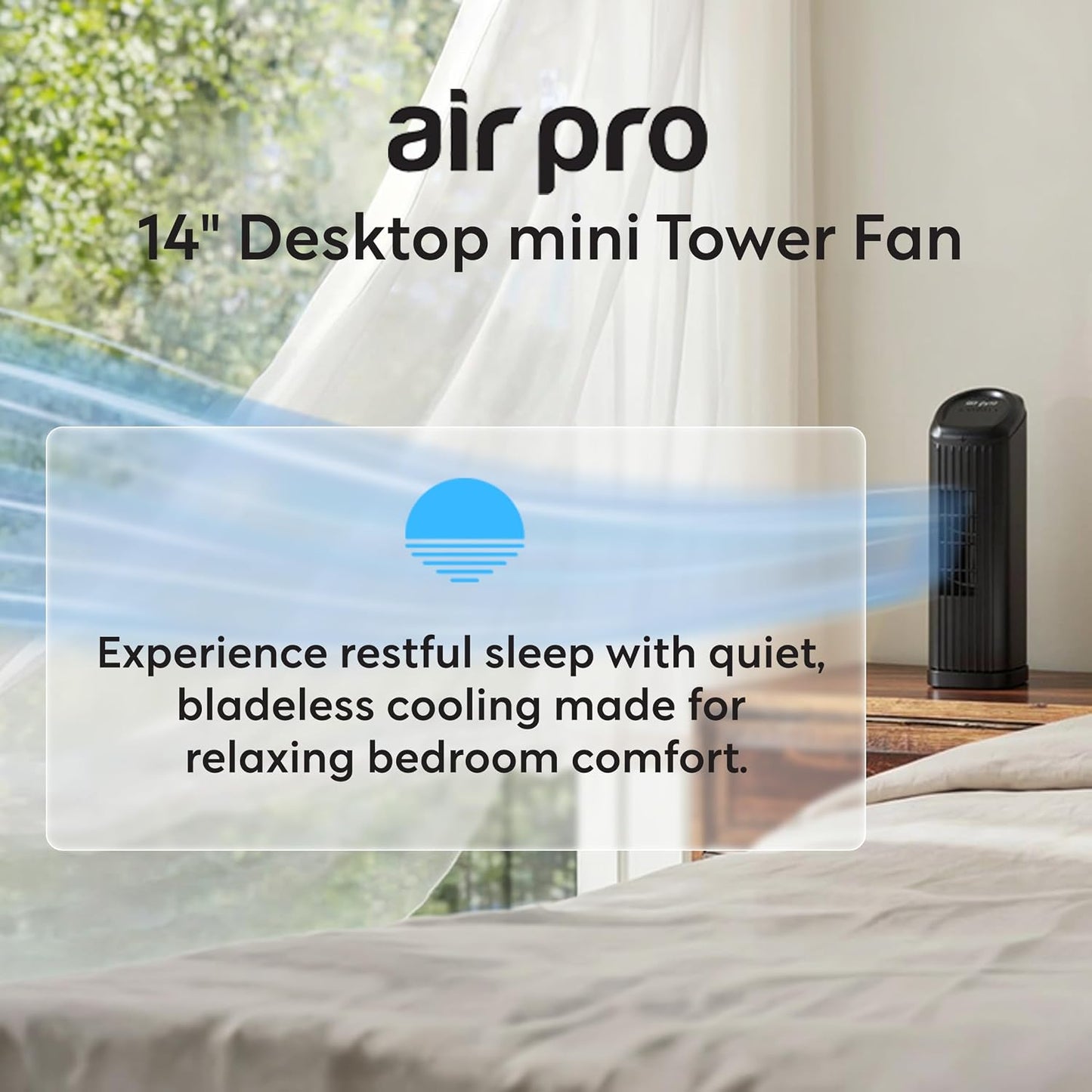 14" Desk Fan Bladeless Fan with Remote Control – Table Tower Fan Compact 3 Speeds 3 Modes with Quiet 20W Energy Efficient for Instant Cooling Personal Portable Lightweight Fan for Home Office