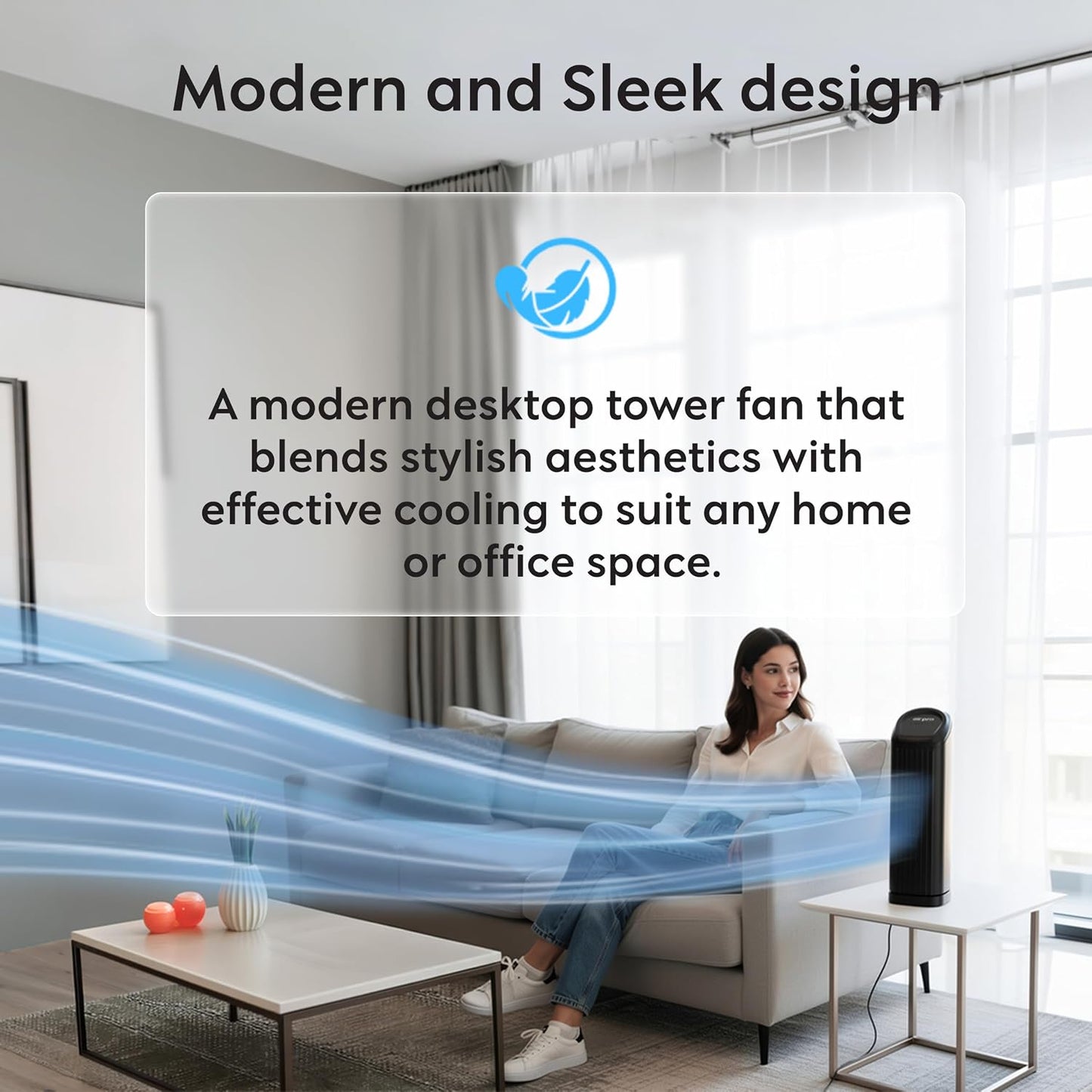 14" Desk Fan Bladeless Fan with Remote Control – Table Tower Fan Compact 3 Speeds 3 Modes with Quiet 20W Energy Efficient for Instant Cooling Personal Portable Lightweight Fan for Home Office