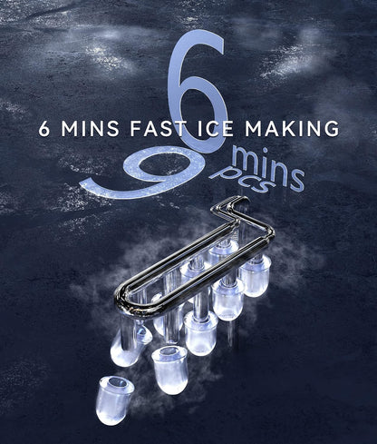Ice Maker Machine Countertop, 9 Ice Cubes in 6 Mins, 12KG in 24Hrs, 2 Sizes of Ice, Self-Cleaning with Ice Bags, Scoop, and Basket for Kitchen, Office, Bar, Party