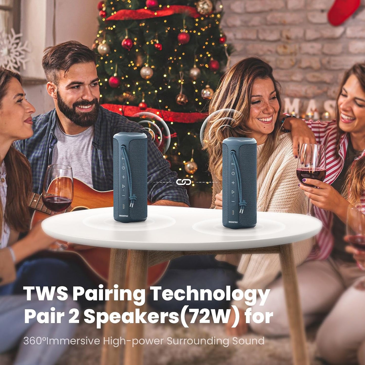 Boompro Bluetooth Speakers 36W Portable Speaker with Stereo Sound Bass, Bluetooth 5.3 Wireless IPX7 Waterproof Speaker with USB Type C Charging Port and 5000Mah 16H Playtime (Blue)