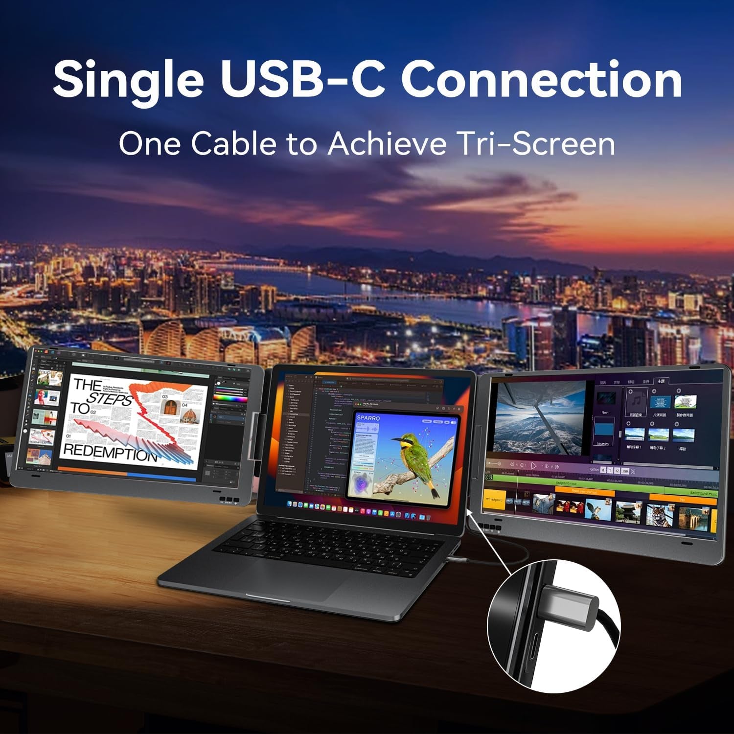 Laptop Screen Extender, 14" 1080P FHD IPS Dual Portable Monitor for Laptop, Compatible with 11.6" -15.6" Laptops (Mac Windows Chrome)