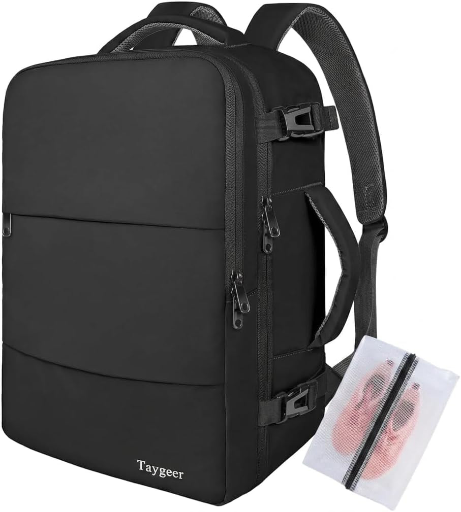for New Ryanair Cabin Bags 40X30X20 Underseat, Travel Backpack Cabin Size, Rucksack for Plane Hand Luggage Backpack for Travelling, Ryan Air Cabin Bag 40X30X20 with Separate Shoe Pouch, Black