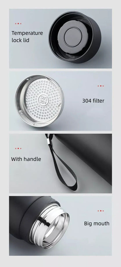 1L LED Tumbler Smart Water Bottle Vacuum Insulated Flask Stainless Steel Thermos