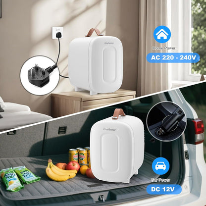Mini Fridge 4 Litre/ 6 Can, AC+12V DC Power, Portable Cooler & Warmer, Small Fridge for Bedrooms, Car, Skincare, Fruit and Drinks, White