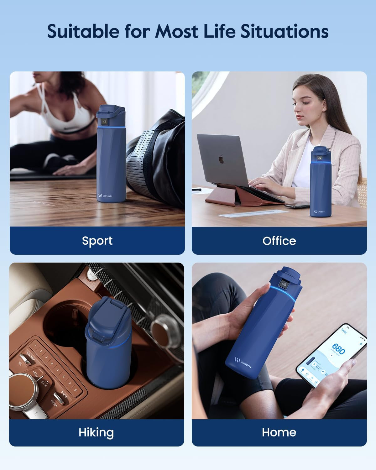 Boost Smart Water Bottle That Reminds You to Drink, Bpa-Free Stainless Steel Vacuum Insulated Bottle, Wide Mouth Water Tracker Bottle with APP, Ideal for Father'S Day, Blue, 710Ml