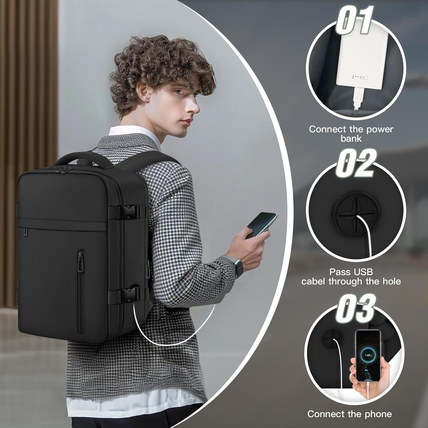 Cabin Bags 40×30×20 for Ryanair Underseat Carry-Ons Travel Backpack Hand Luggage Bag Cabin Size 24L Flight Rucksack Casual Daypack School Office Backpack Fit 14 Inch Laptop-Black