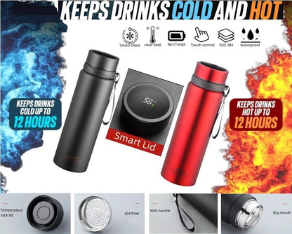 1L LED Tumbler Smart Water Bottle Vacuum Insulated Flask Stainless Steel Thermos