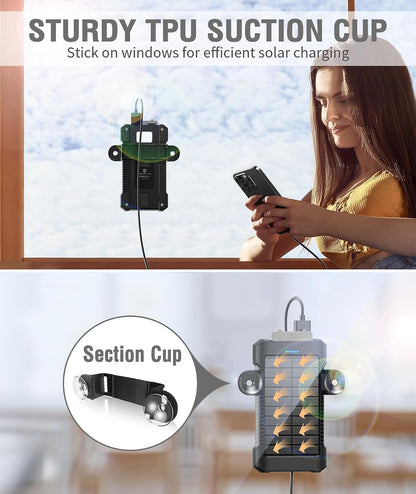 Solar Power Bank 26800Mah with Suction Cup Mount, Power Bank 3 USB Ports with Torch Continuous Light/Sos/Strobe Waterproof Outdoor External Battery for Phones (Black)