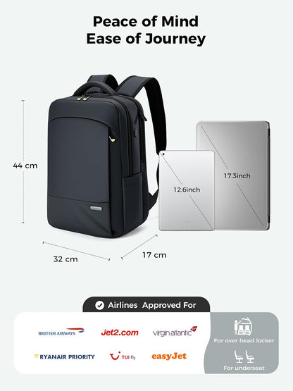 Anti-Theft Laptop Backpack for Men & Women, 17.3 Inch Water Resistant Laptop Rucksack with YKK Zips & Lock for Work, Travel and Business, Black