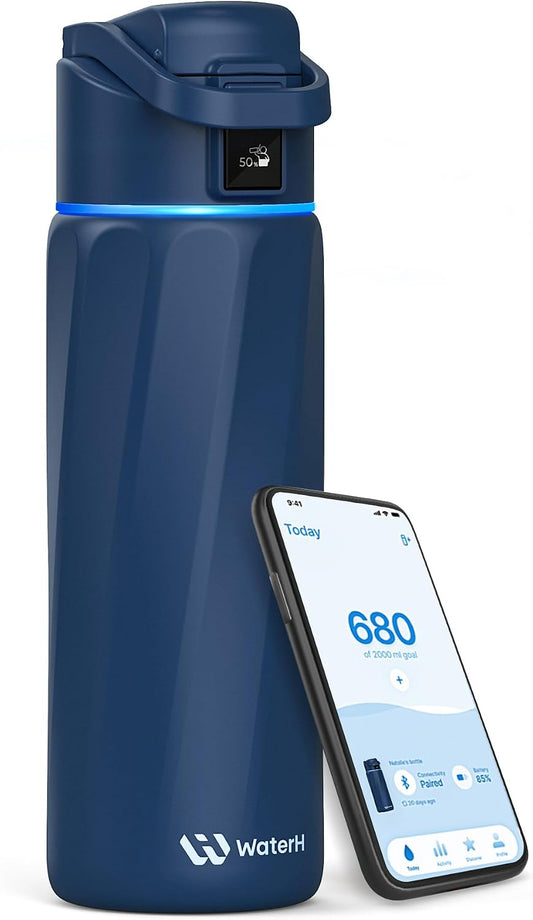 Boost Smart Water Bottle That Reminds You to Drink, Bpa-Free Stainless Steel Vacuum Insulated Bottle, Wide Mouth Water Tracker Bottle with APP, Ideal for Father'S Day, Blue, 710Ml