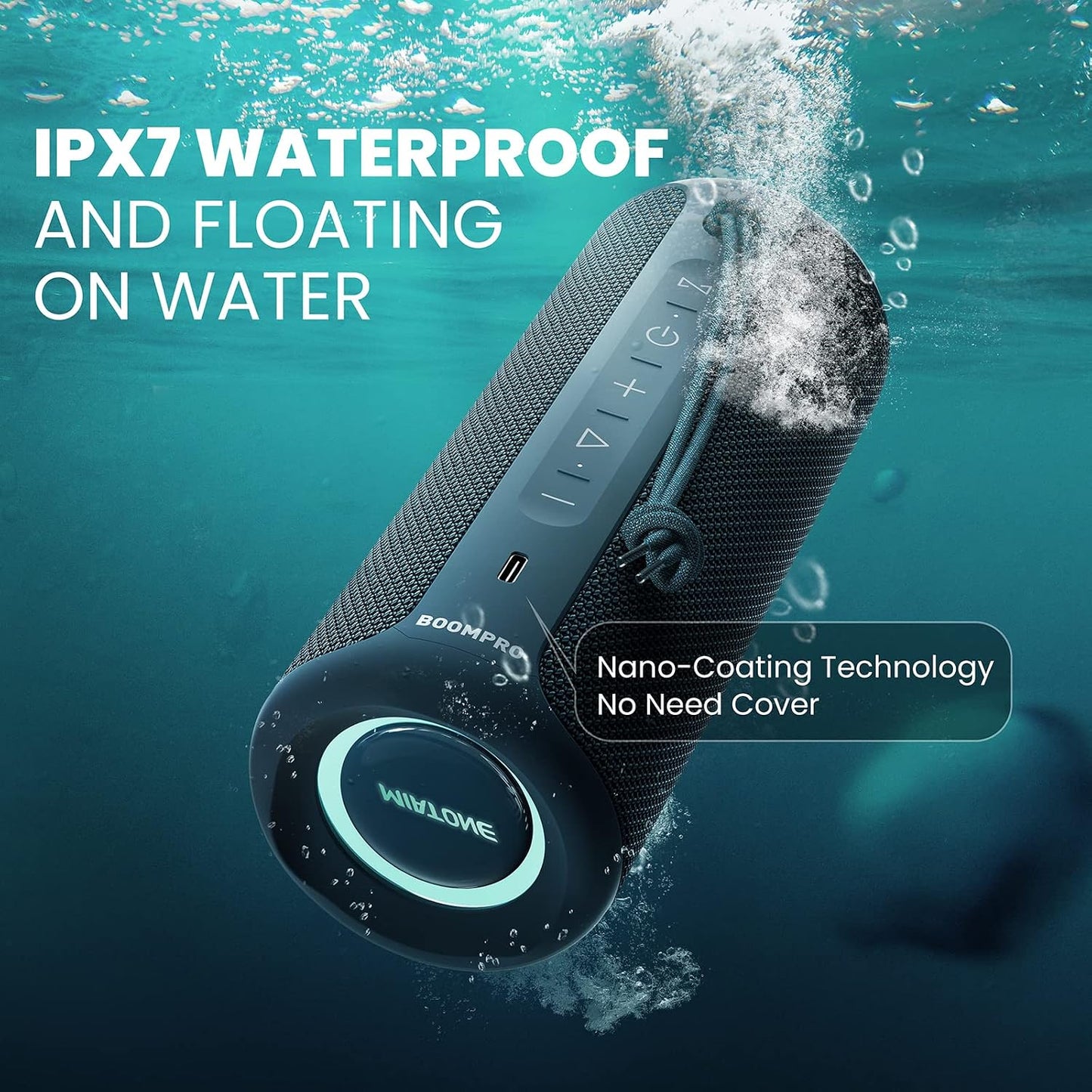Boompro Bluetooth Speakers 36W Portable Speaker with Stereo Sound Bass, Bluetooth 5.3 Wireless IPX7 Waterproof Speaker with USB Type C Charging Port and 5000Mah 16H Playtime (Blue)