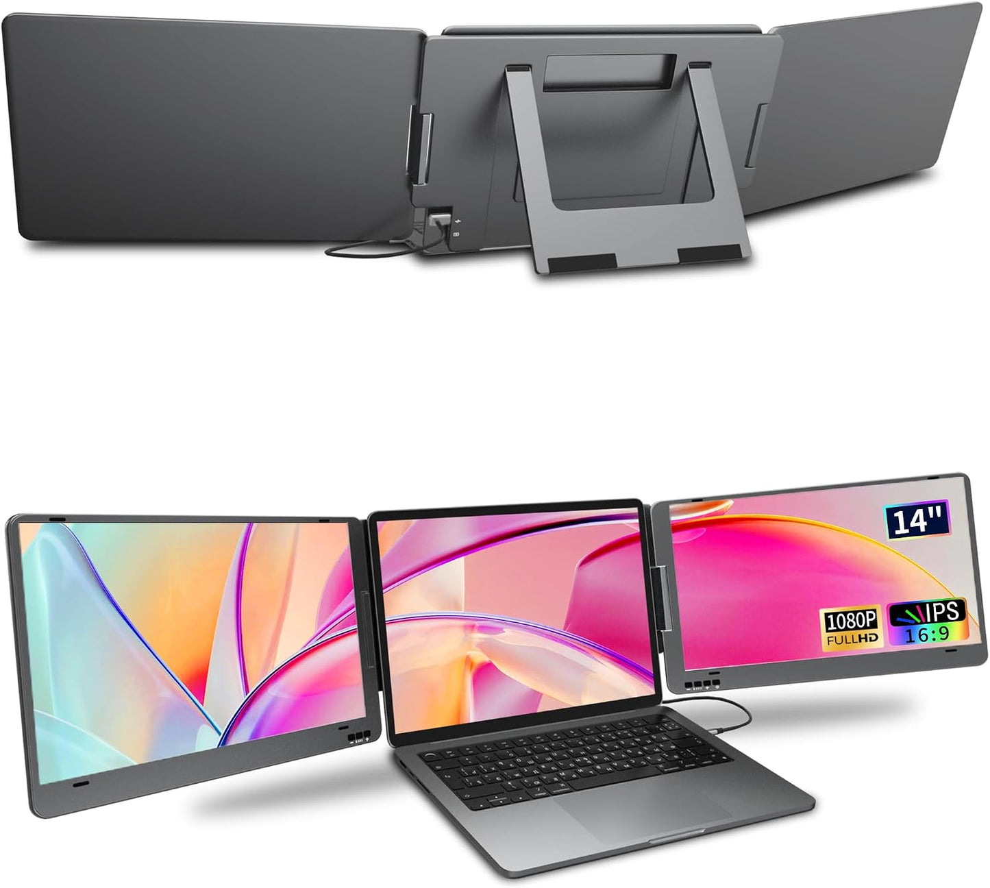 Laptop Screen Extender, 14" 1080P FHD IPS Dual Portable Monitor for Laptop, Compatible with 11.6" -15.6" Laptops (Mac Windows Chrome)