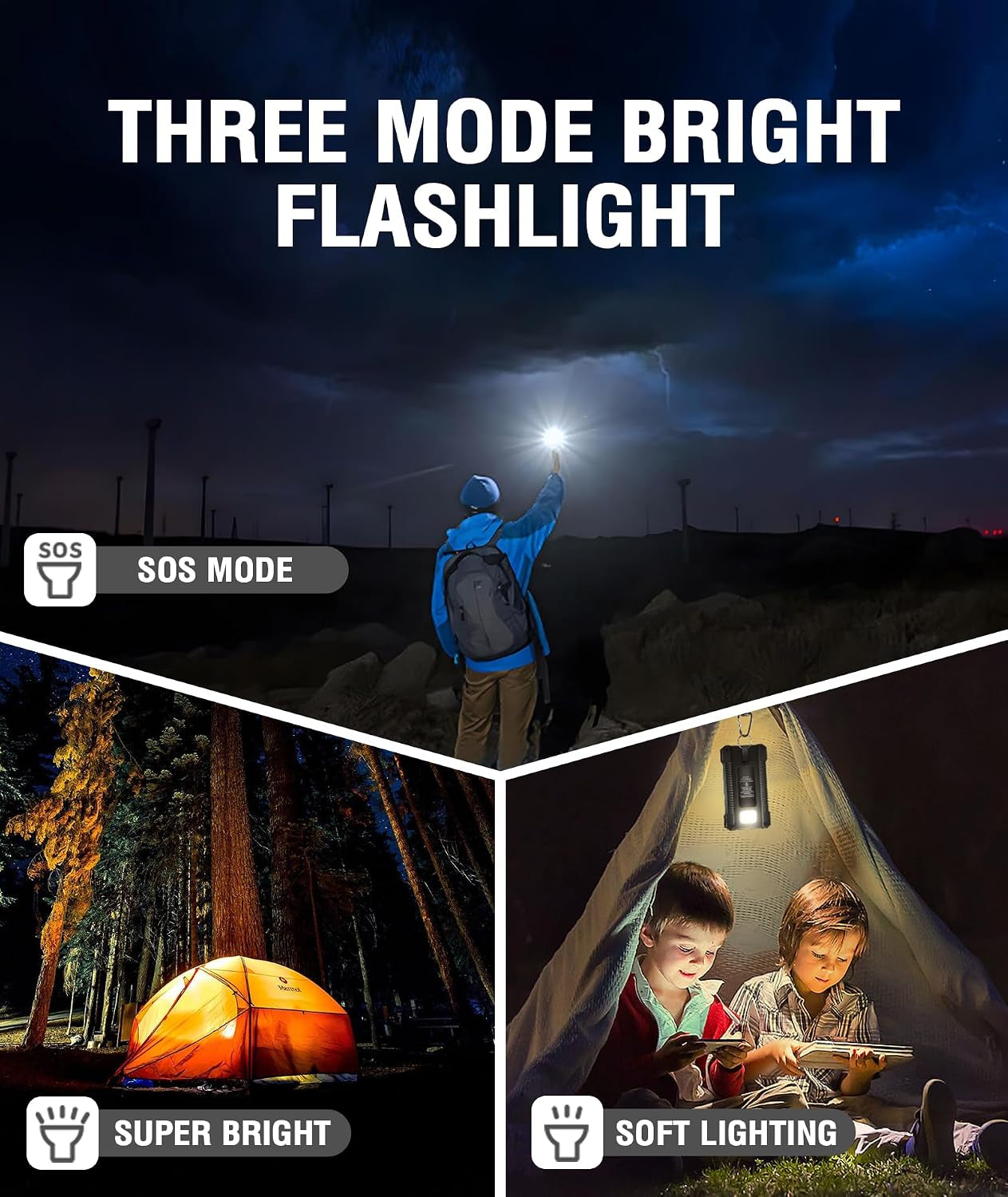 Solar Power Bank 26800Mah with Suction Cup Mount, Power Bank 3 USB Ports with Torch Continuous Light/Sos/Strobe Waterproof Outdoor External Battery for Phones (Black)